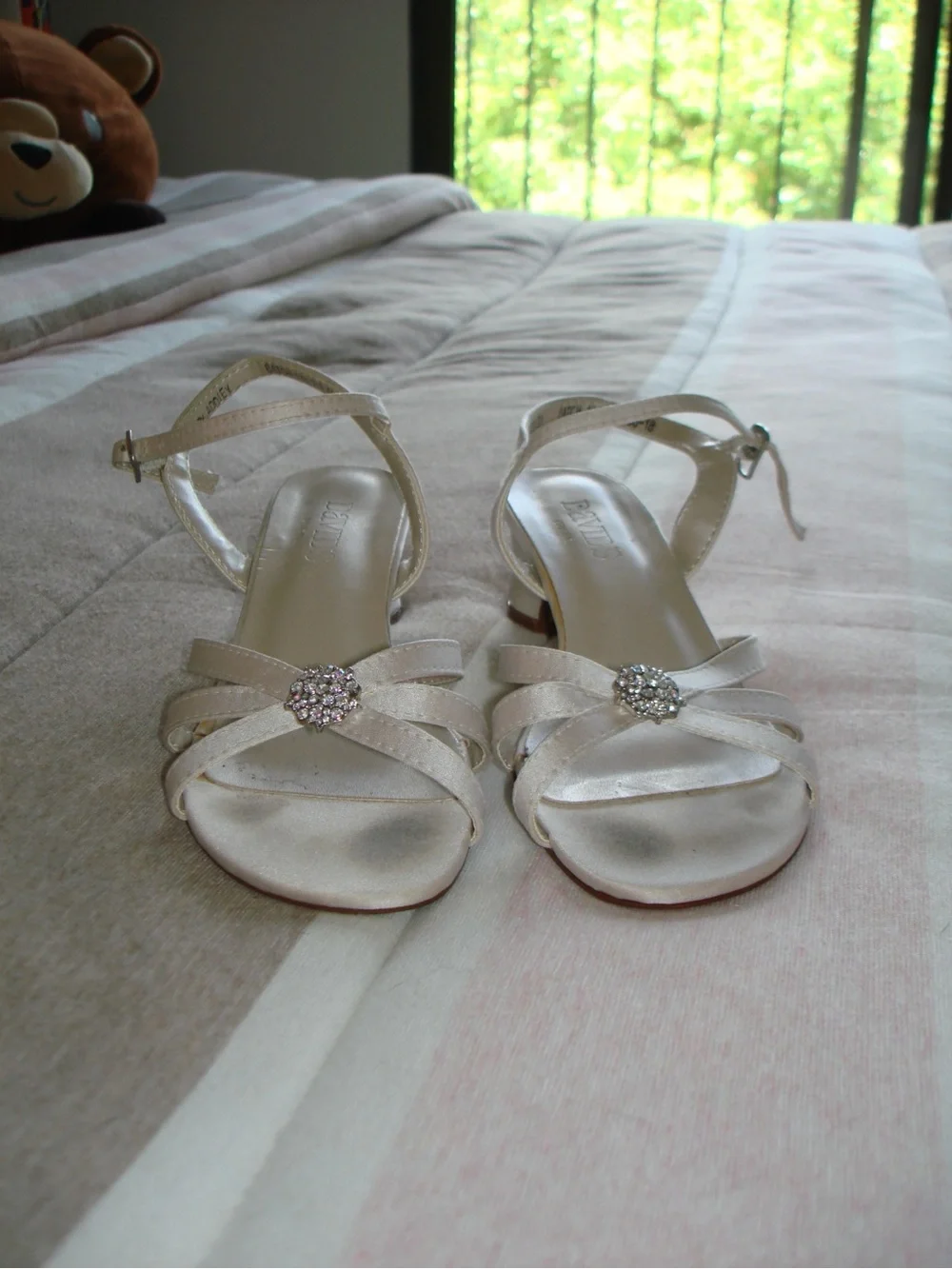 David Bridals Children’s Satin Low Heel Sandals in Light Pink